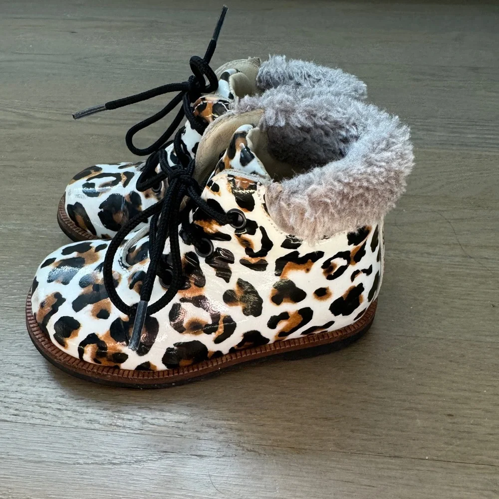 Blublonc patent leather toddler booties ankle shoes animal print size 5